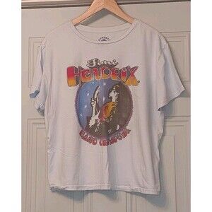 Jimi Hendrix Shirt Womens Large Blue Short Sleeve Cut Music Rock Retro Lucky